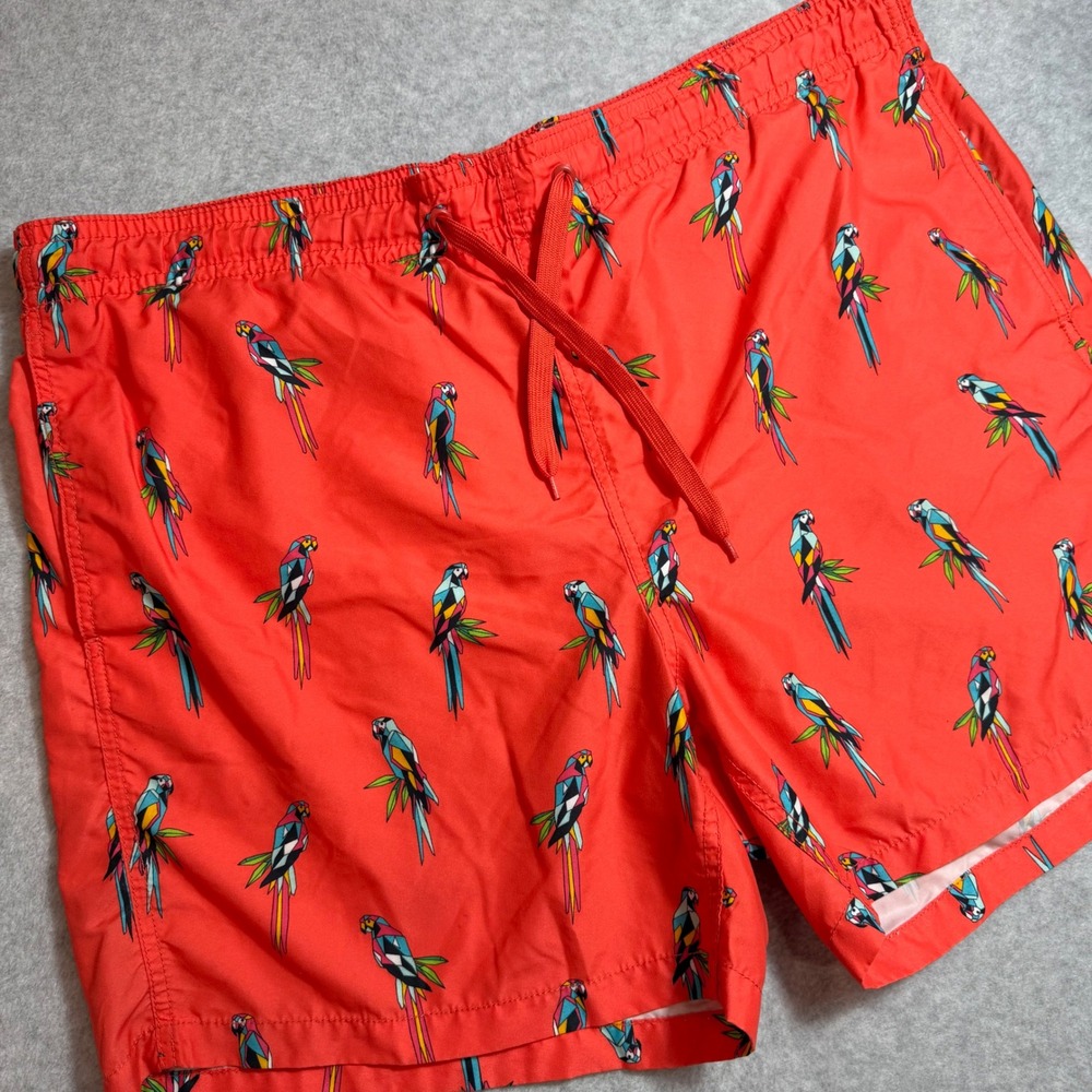 Kanu Surf Swim Trunks Mens XL Red Parrot Geometric Print Mesh Lined Board Shorts